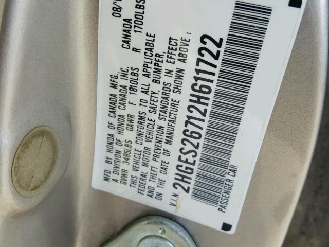 2HGES26712H611722 - 2002 HONDA CIVIC EX ოქროსფერი ფოტო 10