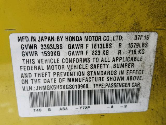 JHMGK5H5XGS010960 - 2016 HONDA FIT LX أزرق صورة 10