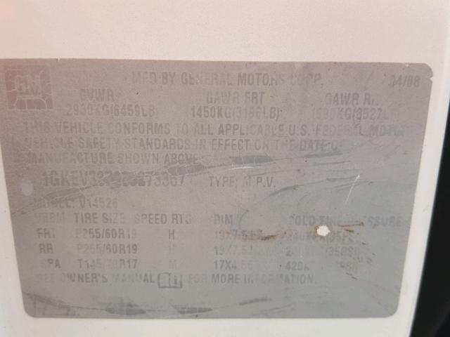 1GKEV33798J273367 - 2008 GMC ACADIA SLT თეთრი ფოტო 10