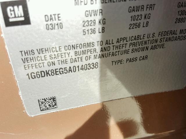 1G6DK8EG5A0140338 - 2010 CADILLAC CTS PERFOR Braun Foto 10