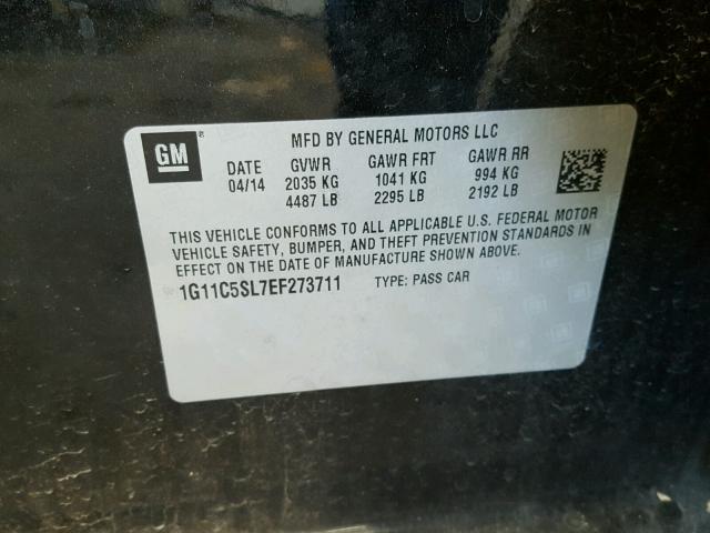 1G11C5SL7EF273711 - 2014 CHEVROLET MALIBU 1LT BLACK photo 10