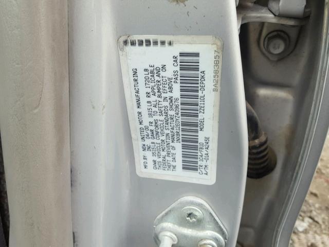 1NXBR12E0YZ409676 - 2000 TOYOTA COROLLA VE SILVER photo 10