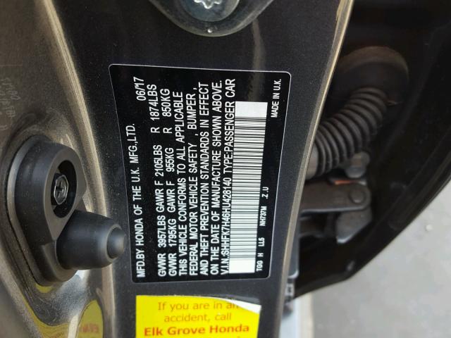 SHHFK7H46HU428140 - 2017 HONDA CIVIC SPOR GRAY photo 10