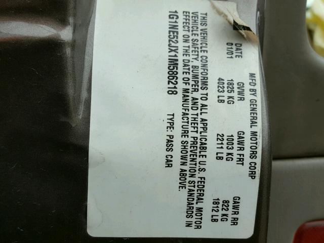 1G1NE52JX1M586218 - 2001 CHEVROLET MALIBU LS 棕色 照片 10