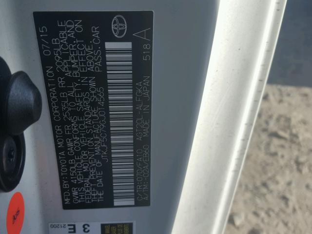 JTKJF5C79GJ014565 - 2016 TOYOTA SCION TC თეთრი ფოტო 10