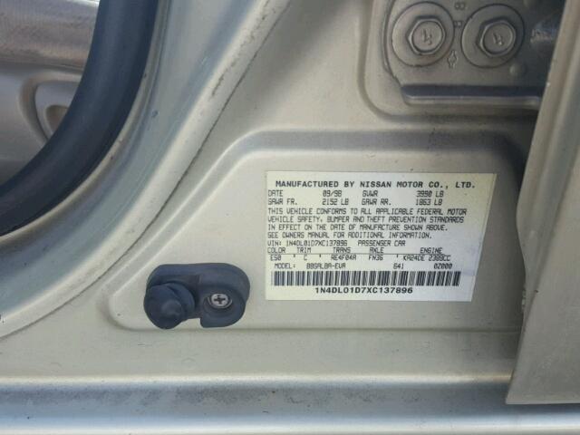 1N4DL01D7XC137896 - 1999 NISSAN ALTIMA XE GOLD photo 10