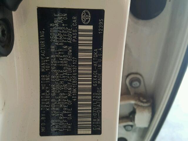 4T1BK1EB5FU137127 - 2015 TOYOTA AVALON XLE 白色 照片 10