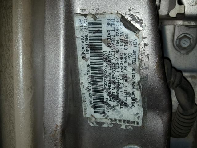 1NXBR12E81Z432953 - 2001 TOYOTA COROLLA CE SILVER photo 10