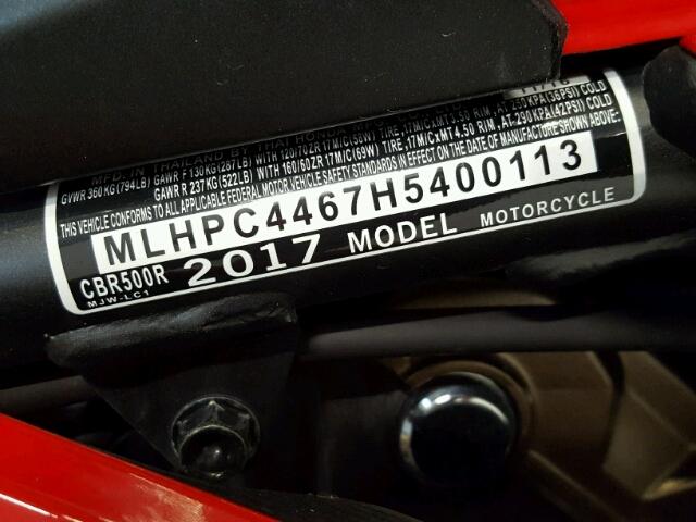 MLHPC4467H5400113 - 2017 HONDA CBR500 R RED photo 20