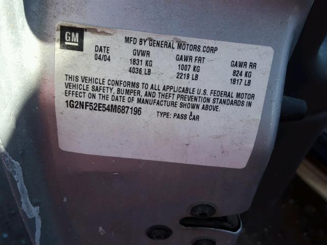 1G2NF52E54M687196 - 2004 PONTIAC GRAND AM S Արծաթագույն լուսանկար 10