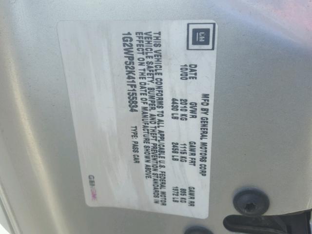 1G2WP52K41F155834 - 2001 PONTIAC GRAND PRIX ვერცხლისფერი ფოტო 10