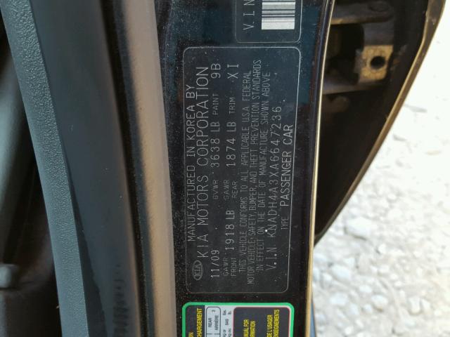 KNADH4A3XA6647236 - 2010 KIA RIO LX Սև լուսանկար 10