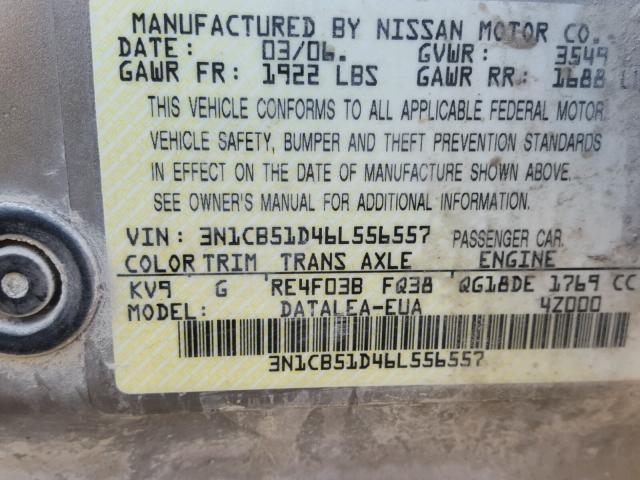 3N1CB51D46L556557 - 2006 NISSAN SENTRA 1.8 GOLD photo 10