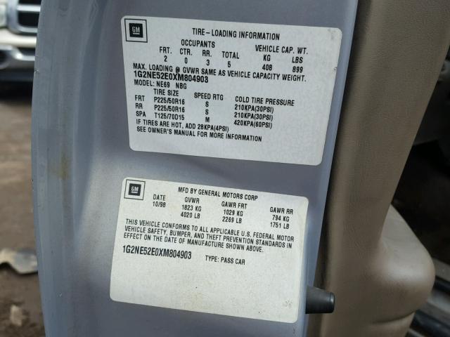 1G2NE52E0XM804903 - 1999 PONTIAC GRAND AM S Gümüş foto 10