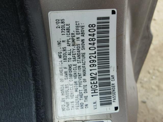 1HGEM21992L048408 - 2002 HONDA CIVIC EX Qızıl foto 10