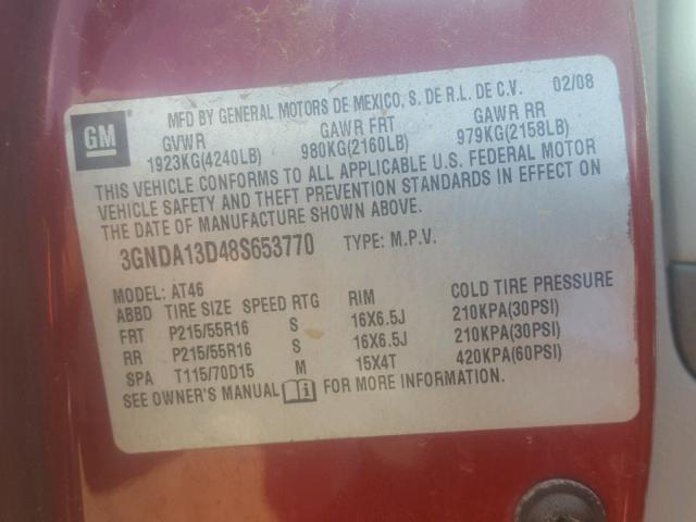 3GNDA13D48S653770 - 2008 CHEVROLET HHR LS 红色 照片 10