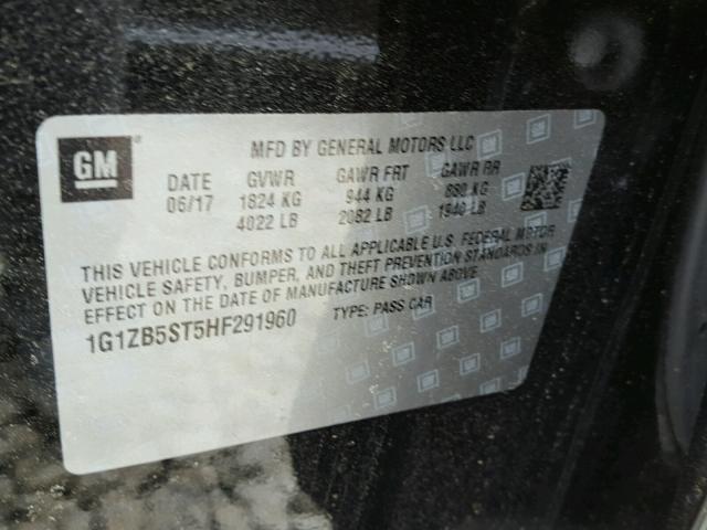 1G1ZB5ST5HF291960 - 2017 CHEVROLET MALIBU LS 黑色 照片 10