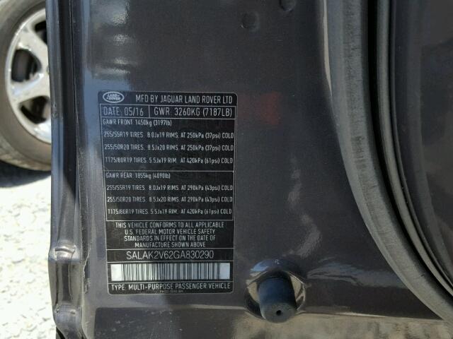 SALAK2V62GA830290 - 2016 LAND ROVER LR4 HSE LU GRAY photo 10