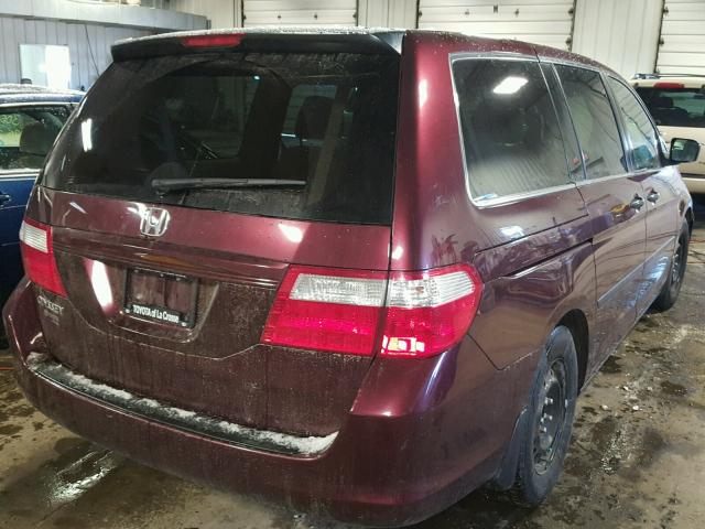 5FNRL38287B022085 - 2007 HONDA ODYSSEY LX BURGUNDY photo 4