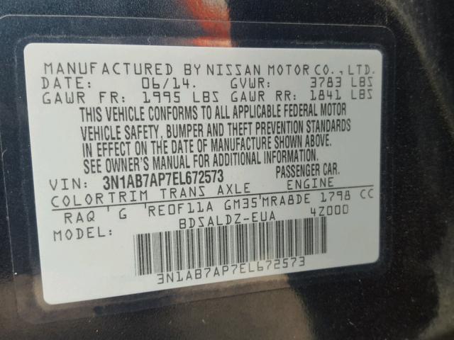 3N1AB7AP7EL672573 - 2014 NISSAN SENTRA S BLUE photo 10