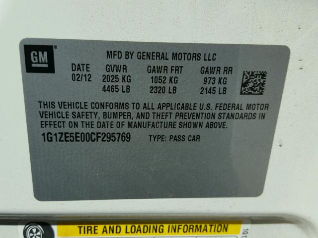 1G1ZE5E00CF295769 - 2012 CHEVROLET MALIBU LTZ 白色 照片 10