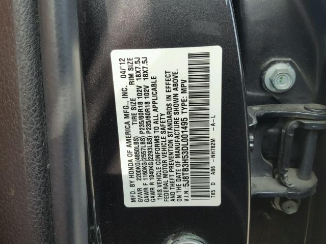 5J8TB3H53DL001495 - 2013 ACURA RDX TECHNO CHARCOAL photo 10