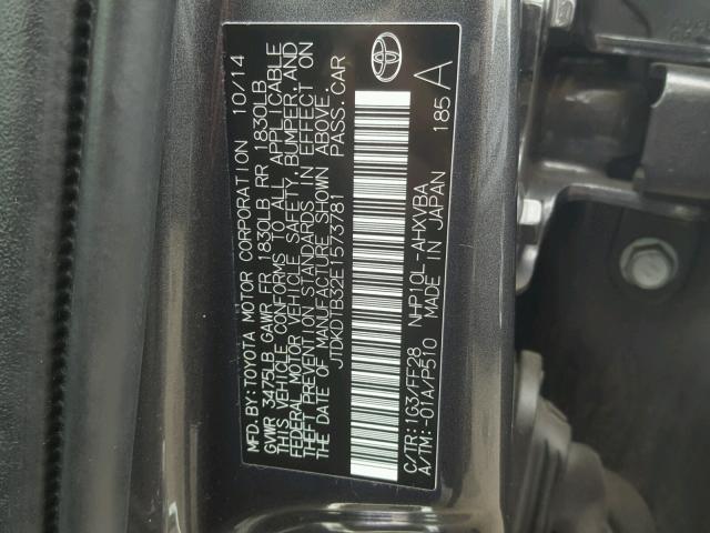 JTDKDTB32E1573781 - 2014 TOYOTA PRIUS C GRAY photo 10