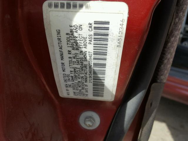 1Y1SK546XMZ059407 - 1991 GEO PRIZM BASE 红色 照片 10