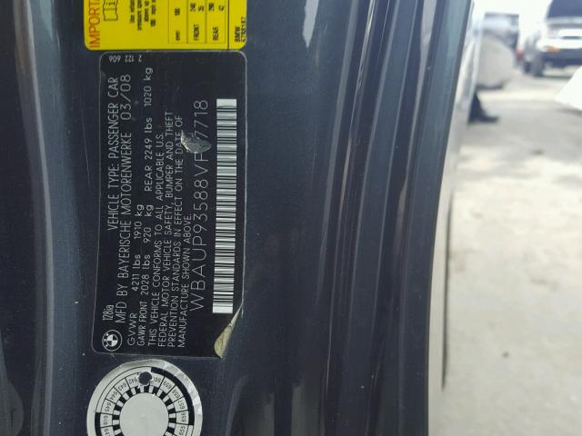 WBAUP93588VF47718 - 2008 BMW 128 I CHARCOAL photo 10