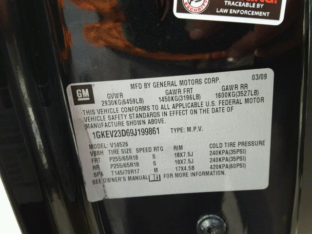 1GKEV23D69J199861 - 2009 GMC ACADIA SLT Qara foto 10