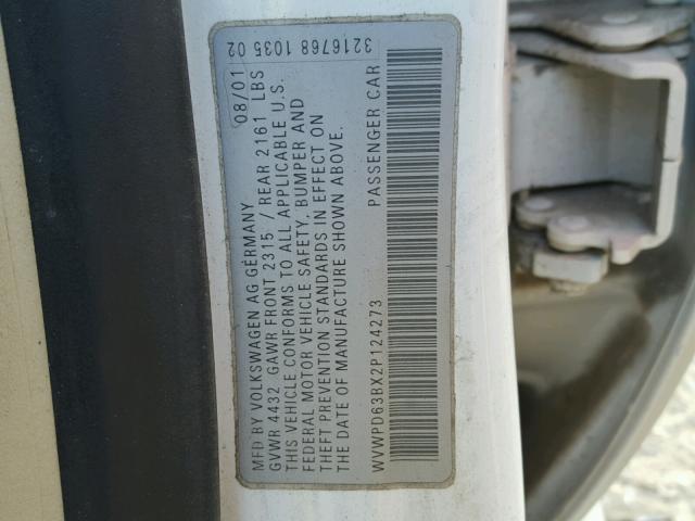 WVWPD63BX2P124273 - 2002 VOLKSWAGEN PASSAT GLS WHITE photo 10
