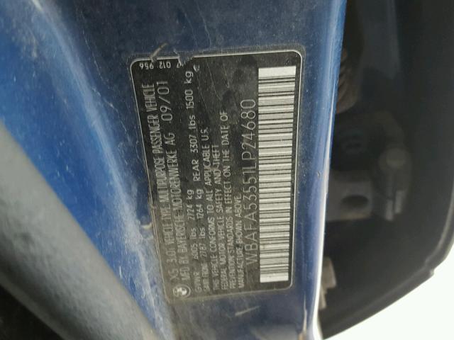 WBAFA53551LP24680 - 2001 BMW X5 3.0I BLUE photo 10