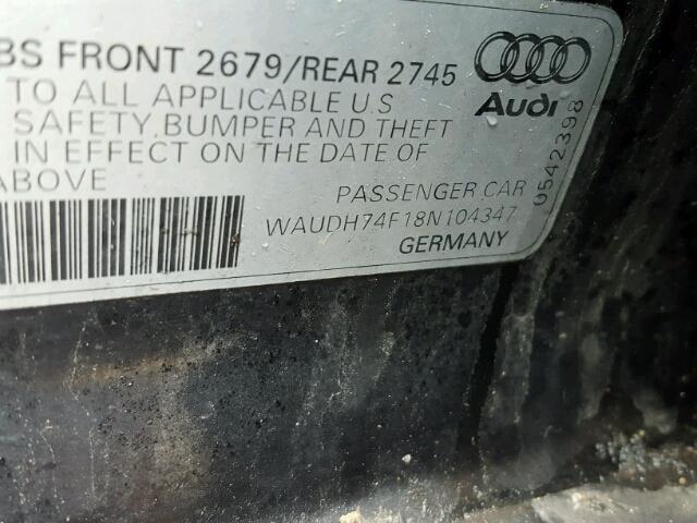 WAUDH74F18N104347 - 2008 AUDI A6 3.2 QUA BLACK photo 10