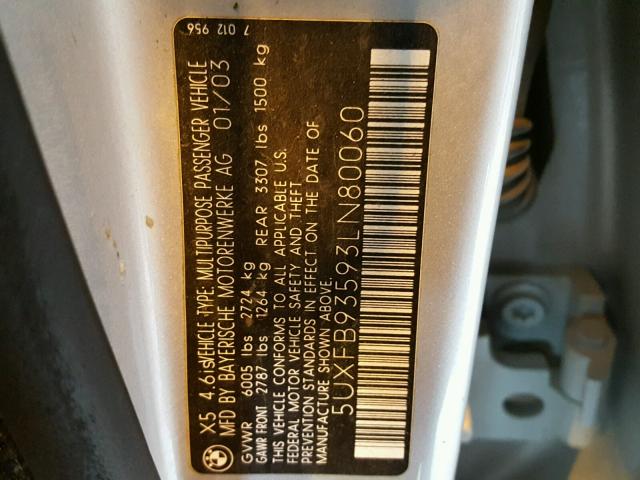 5UXFB93593LN80060 - 2003 BMW X5 4.6IS SILVER photo 10