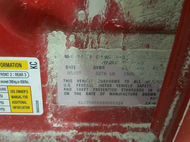 KL1TD66628B002324 - 2008 CHEVROLET AVEO BASE Qırmızı foto 10
