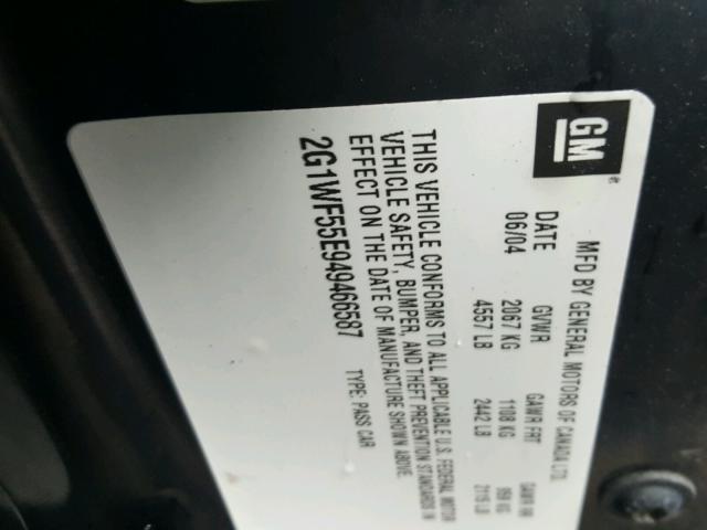 2G1WF55E949466587 - 2004 CHEVROLET IMPALA BLACK photo 10