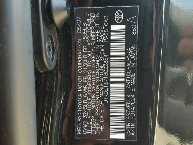 JTKDE167180228641 - 2008 TOYOTA SCION TC 黑色 照片 10