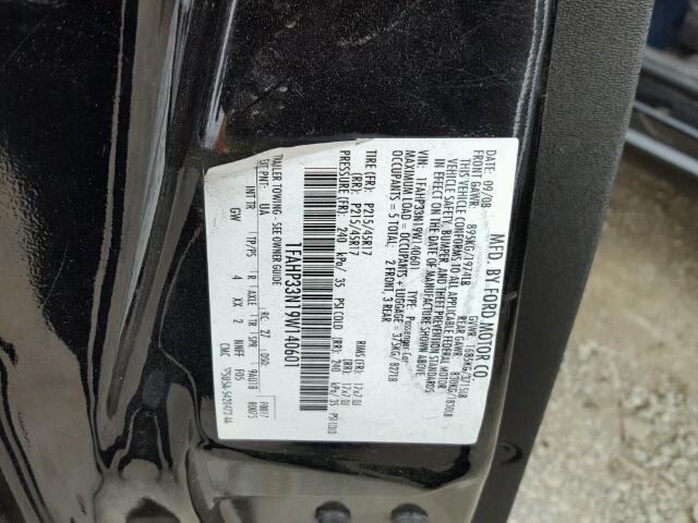 1FAHP33N19W140601 - 2009 FORD FOCUS SES BLACK photo 10