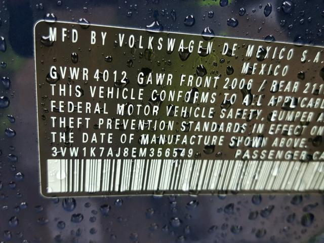 3VW1K7AJ8EM356549 - 2014 VOLKSWAGEN JETTA BASE 蓝色 照片 10