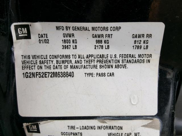 1G2NF52E72M638840 - 2002 PONTIAC GRAND AM S 黑色 照片 10