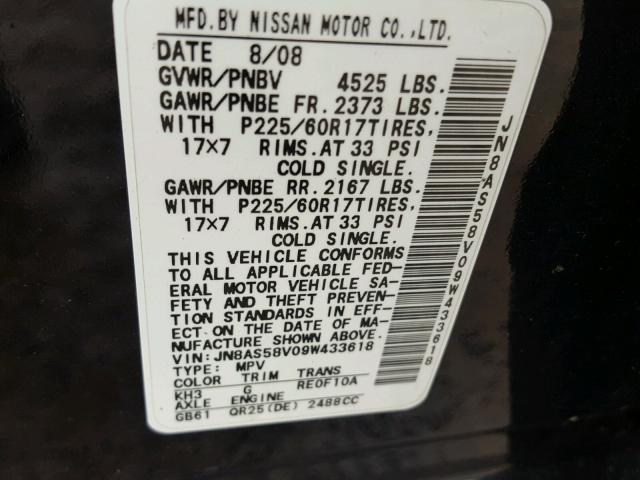 JN8AS58V09W433618 - 2009 NISSAN ROGUE S BLACK photo 10