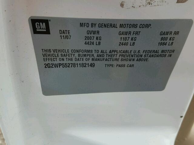 2G2WP552781182149 - 2008 PONTIAC GRAND PRIX თეთრი ფოტო 10