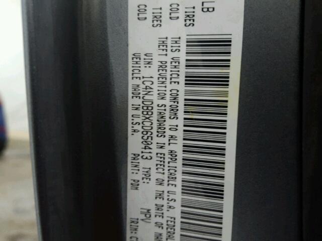 1C4NJDBBXCD650413 - 2012 JEEP COMPASS SP CHARCOAL photo 10