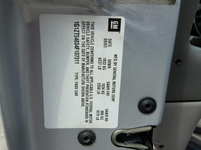 1G1ZT54834F107311 - 2004 CHEVROLET MALIBU LS 银色 照片 10