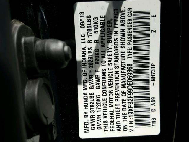 19XFB2F99DE069868 - 2013 HONDA CIVIC EXL Qara foto 10