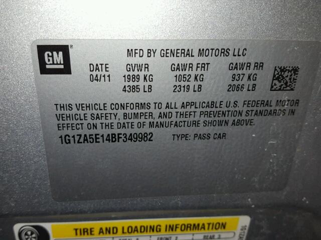 1G1ZA5E14BF349982 - 2011 CHEVROLET MALIBU LS ვერცხლისფერი ფოტო 10