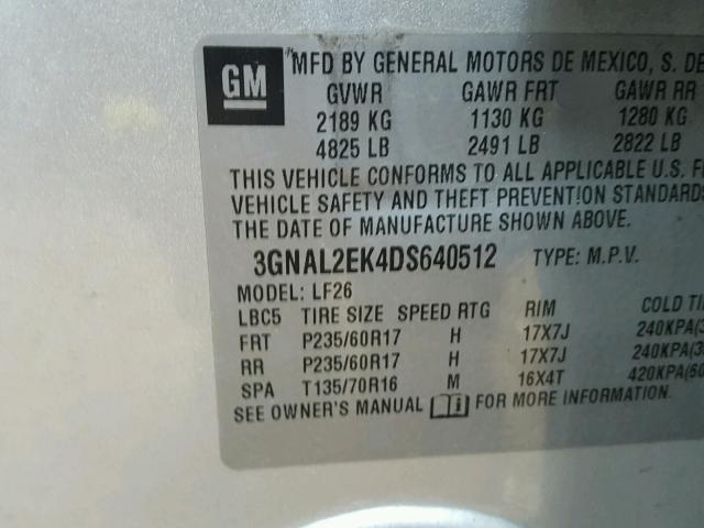 3GNAL2EK4DS640512 - 2013 CHEVROLET CAPTIVA LS 银色 照片 10