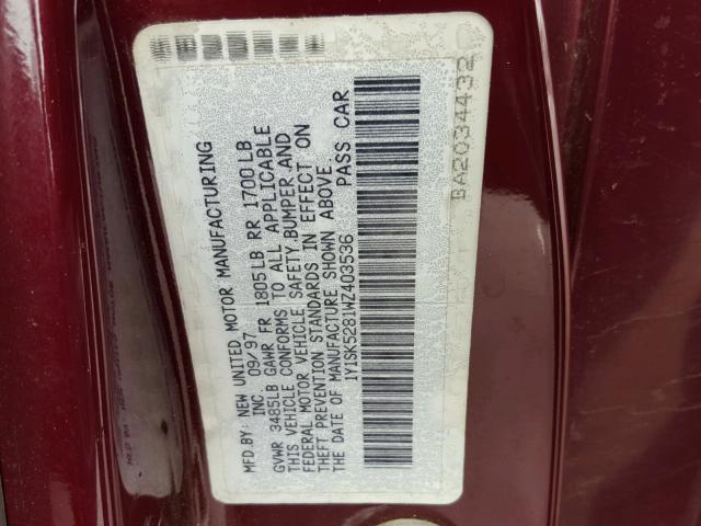 1Y1SK5281WZ403536 - 1998 CHEVROLET GEO PRIZM 红色 照片 10