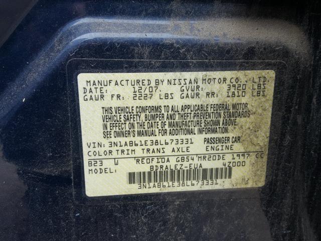 3N1AB61E38L673331 - 2008 NISSAN SENTRA 2.0 BLUE photo 10