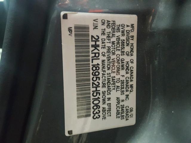 2HKRL18952H510633 - 2002 HONDA ODYSSEY EX GRAY photo 10